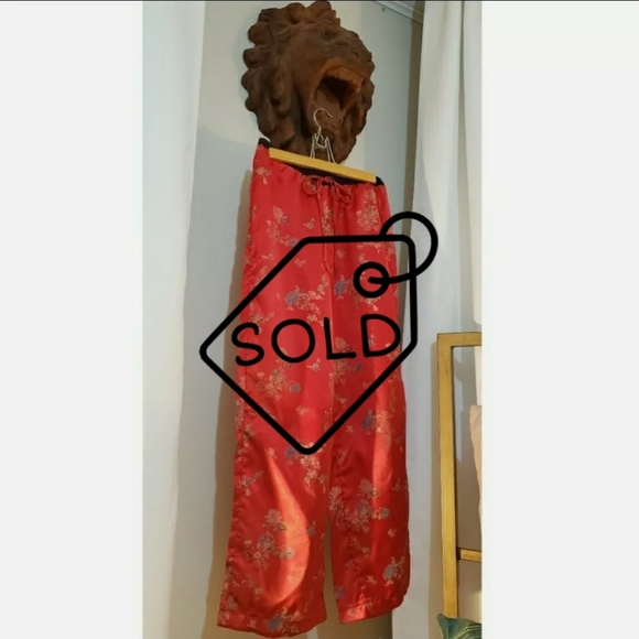 Red Asian high waist pj lounge pants small petite - Picture 1 of 9